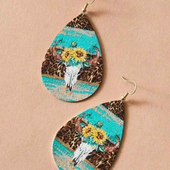 🆕Skull Sunflower Color Block WaterDrop Earrings🆕 - Picture 2 of 4